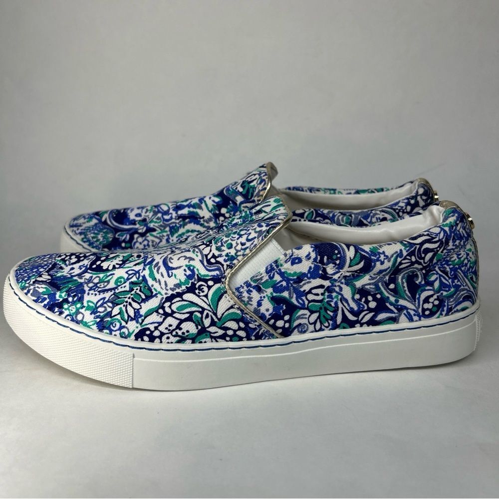 Lilly Pulitzer Julie Slip-on Blue Green Animal Print Women’s Sneakers Size 8 - Picture 3 of 10